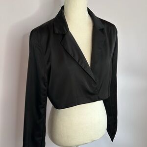 Princess Polly Black Satin Cropped Jacket